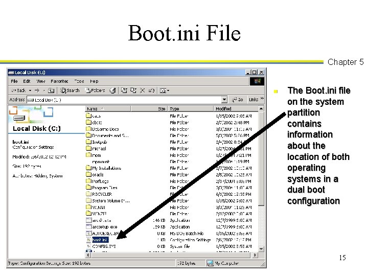 Boot. ini File Chapter 5 n The Boot. ini file on the system partition