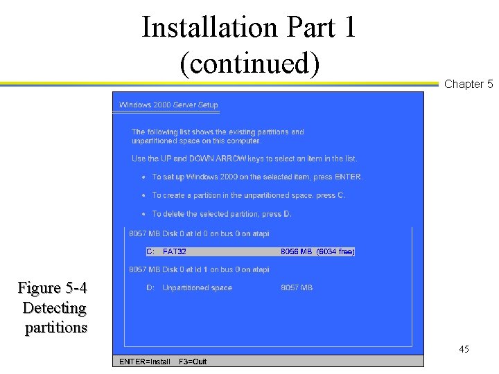 Installation Part 1 (continued) Chapter 5 Figure 5 -4 Detecting partitions 45 