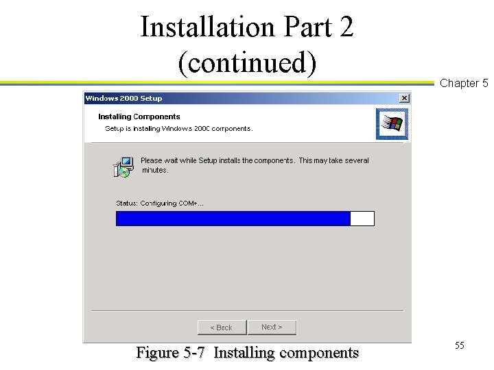 Installation Part 2 (continued) Figure 5 -7 Installing components Chapter 5 55 
