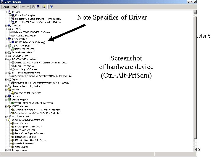 Note Specifics of Driver Chapter 5 Screenshot of hardware device (Ctrl-Alt-Prt. Scrn) 8 