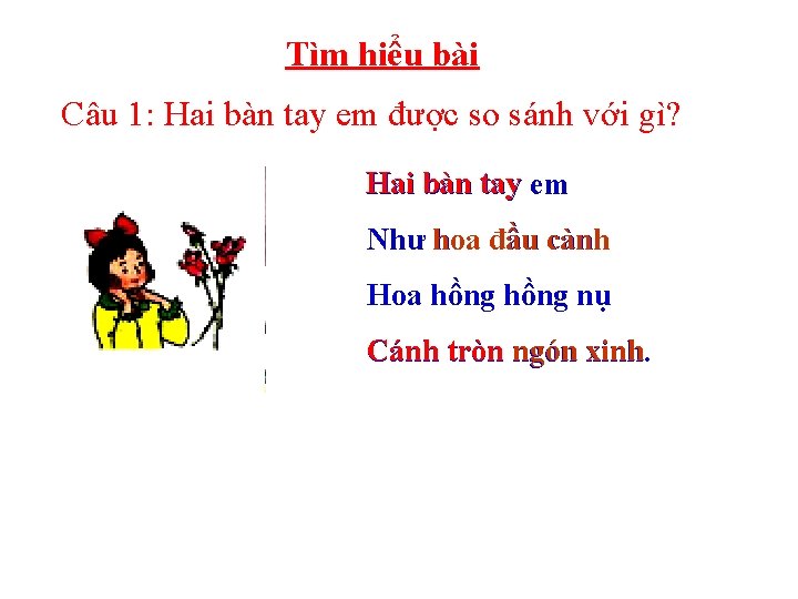 Tìm hiểu bài Câu 1: Hai bàn tay em được so sánh với gì?