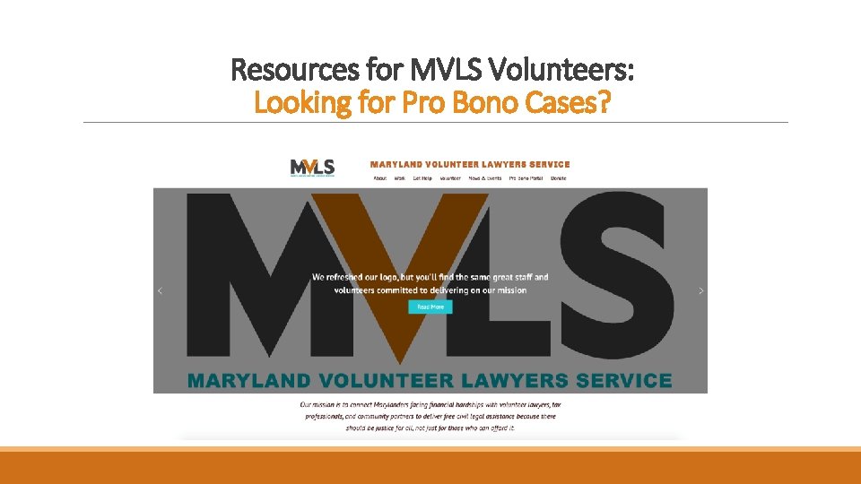 Resources for MVLS Volunteers: Looking for Pro Bono Cases? 