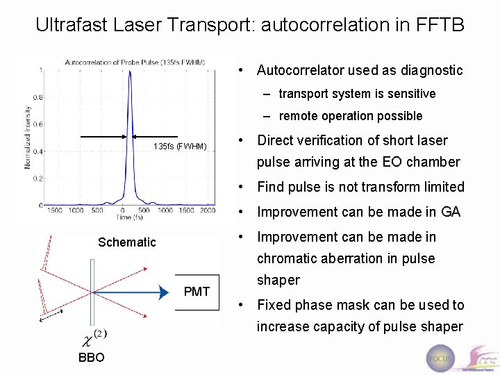 Ultrafast Laser Transport: autocorrelation in FFTB • Autocorrelator used as diagnostic – transport system
