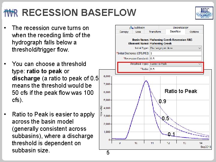 RECESSION BASEFLOW • The recession curve turns on when the receding limb of the