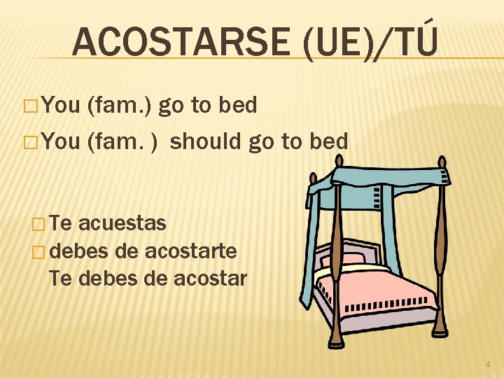 ACOSTARSE (UE)/TÚ � You (fam. ) go to bed � You (fam. ) should
