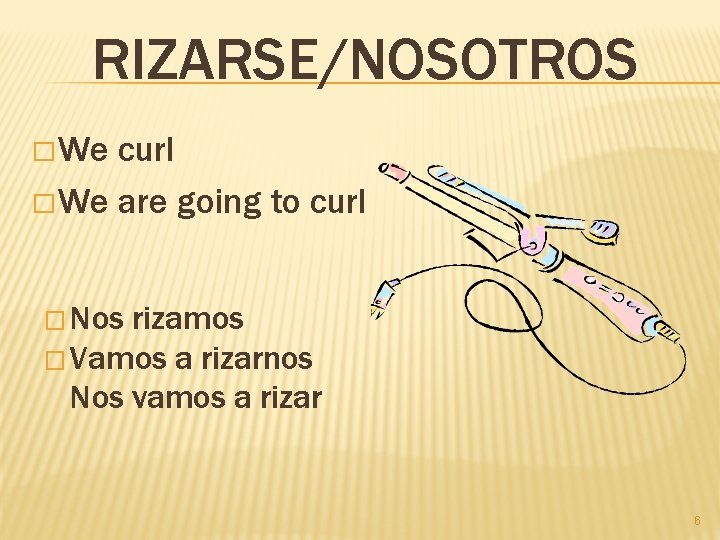 RIZARSE/NOSOTROS � We curl � We are going to curl � Nos rizamos �