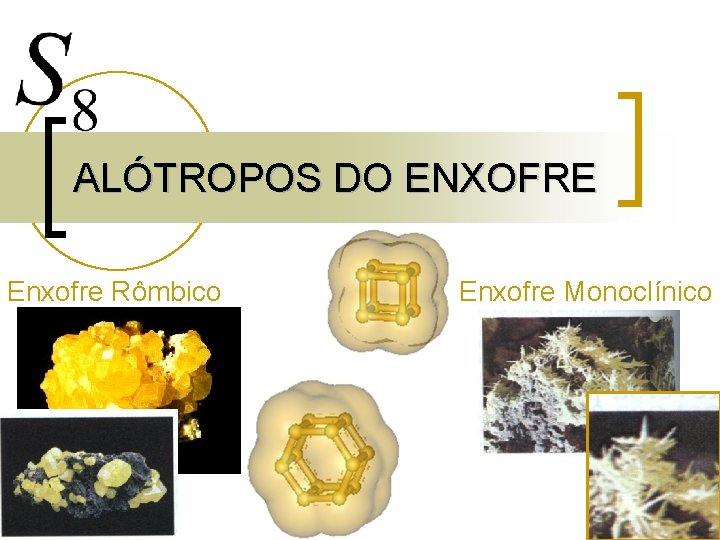 ALÓTROPOS DO ENXOFRE Enxofre Rômbico Enxofre Monoclínico 