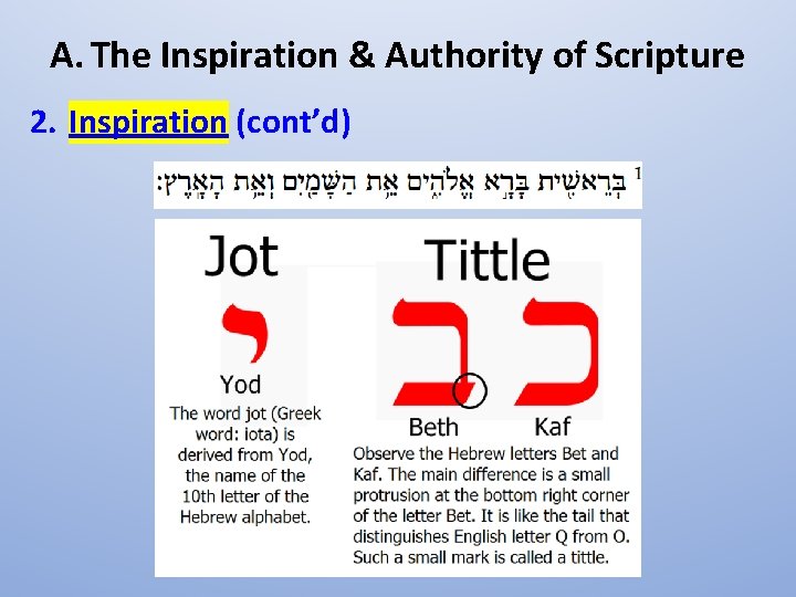 A. The Inspiration & Authority of Scripture 2. Inspiration (cont’d) 