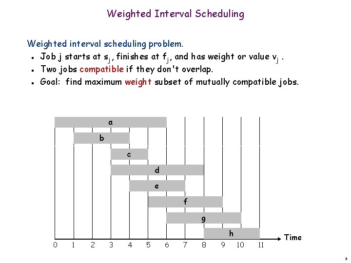 Weighted Interval Scheduling Weighted interval scheduling problem. Job j starts at sj, finishes at