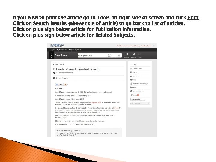 If you wish to print the article go to Tools on right side of If you wish to print the article go to Tools on right side of