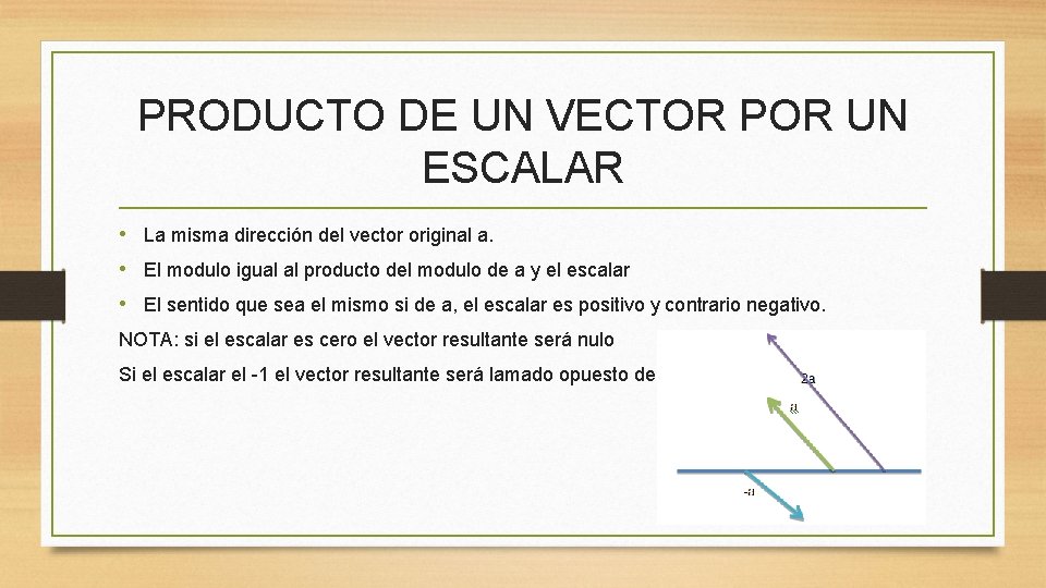 PRODUCTO DE UN VECTOR POR UN ESCALAR • La misma dirección del vector original