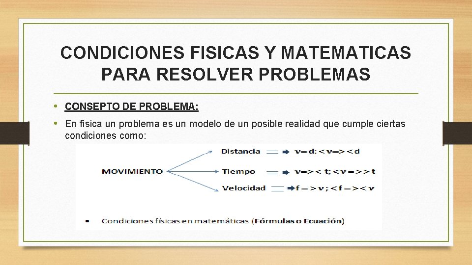 CONDICIONES FISICAS Y MATEMATICAS PARA RESOLVER PROBLEMAS • CONSEPTO DE PROBLEMA: • En física
