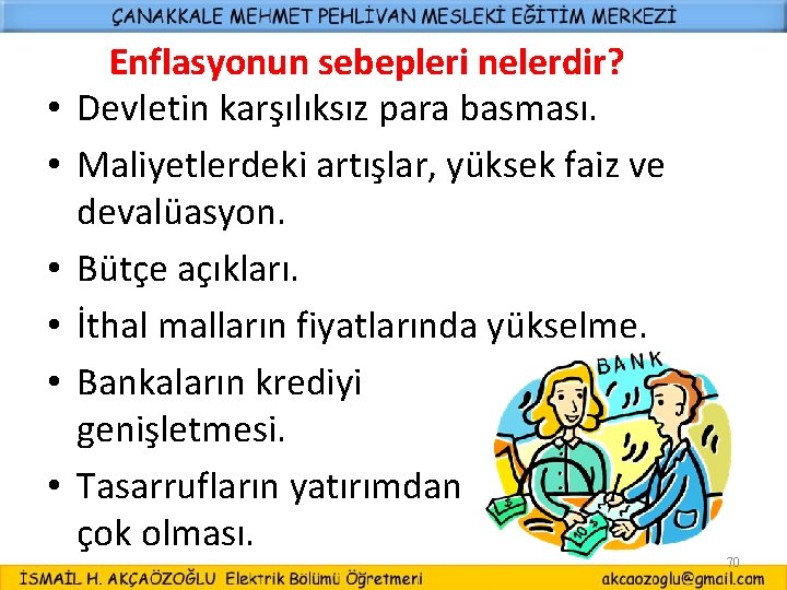  • • • Enflasyonun sebepleri nelerdir? Devletin karşılıksız para basması. Maliyetlerdeki artışlar, yüksek
