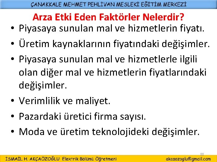  • • • Arza Etki Eden Faktörler Nelerdir? Piyasaya sunulan mal ve hizmetlerin