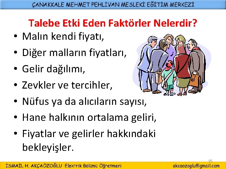  • • Talebe Etki Eden Faktörler Nelerdir? Malın kendi fiyatı, Diğer malların fiyatları,