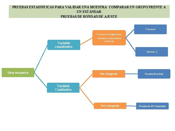 PRUEBAS ESTADÍSTICAS PARA VALIDAR UNA MUESTRA COMPARAR UN GRUPO FRENTE A UN ESTÁNDAR PRUEBAS