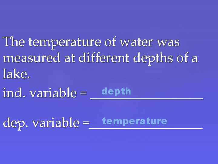 The temperature of water was measured at different depths of a lake. depth ind.