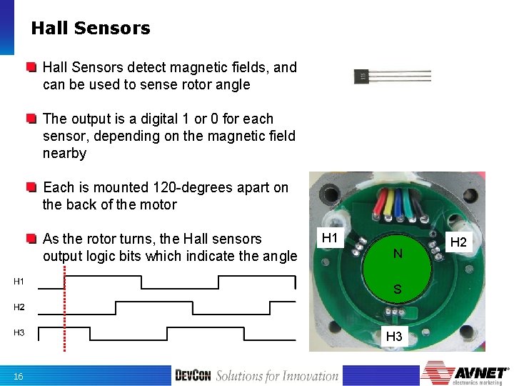 Hall Sensors detect magnetic fields, and can be used to sense rotor angle The