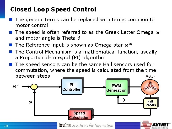 Closed Loop Speed Control n The generic terms can be replaced with terms common