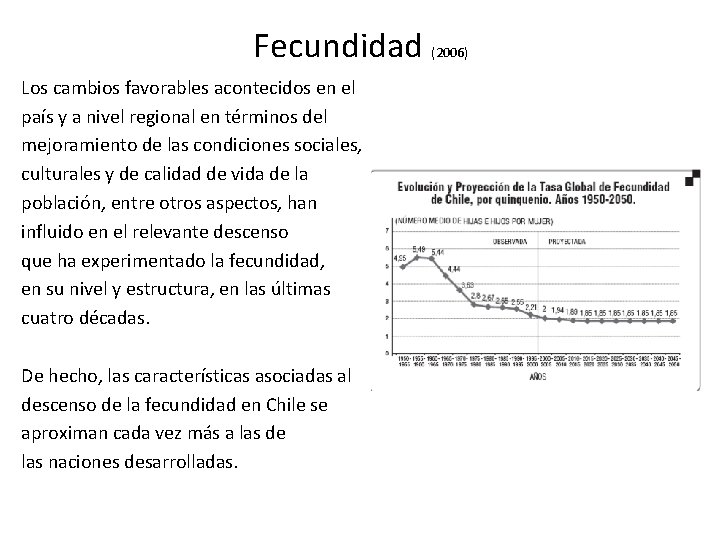 Fecundidad Los cambios favorables acontecidos en el país y a nivel regional en términos