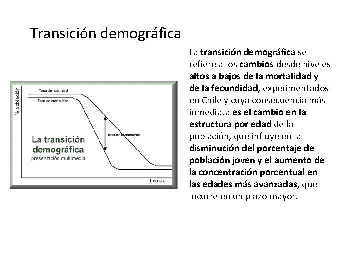 Transición demográfica La transición demográfica se refiere a los cambios desde niveles altos a