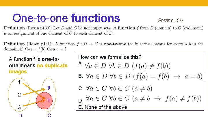 One-to-one functions A function f is one-toone means no duplicate images 1 2 3
