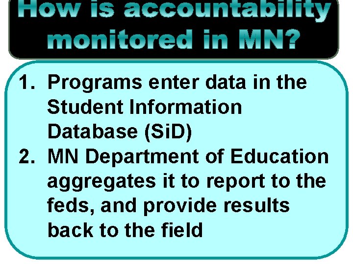 1. Programs enter data in the Student Information Database (Si. D) 2. MN Department