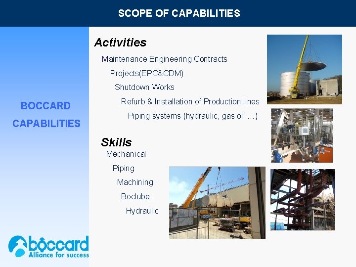 SCOPE OF CAPABILITIES BOCCARD: SCOPE OF CAPABILITIES ü Activities • Maintenance Engineering Contracts •