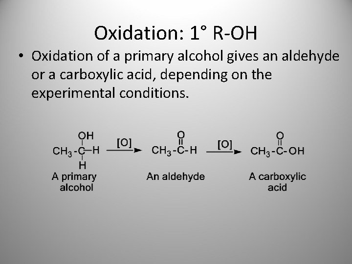 Oxidation: 1° R-OH • Oxidation of a primary alcohol gives an aldehyde or a