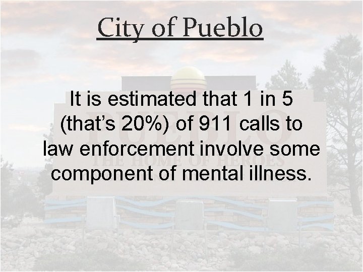 City of Pueblo It is estimated that 1 in 5 (that’s 20%) of 911