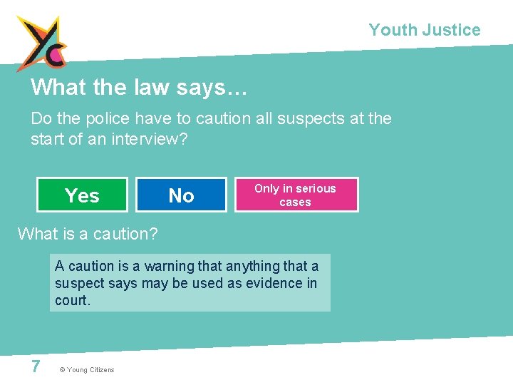 Youth Justice What the law says… Do the police have to caution all suspects