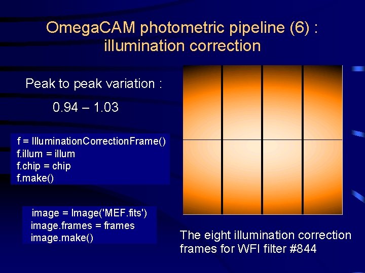 Omega. CAM photometric pipeline (6) : illumination correction Peak to peak variation : 0.