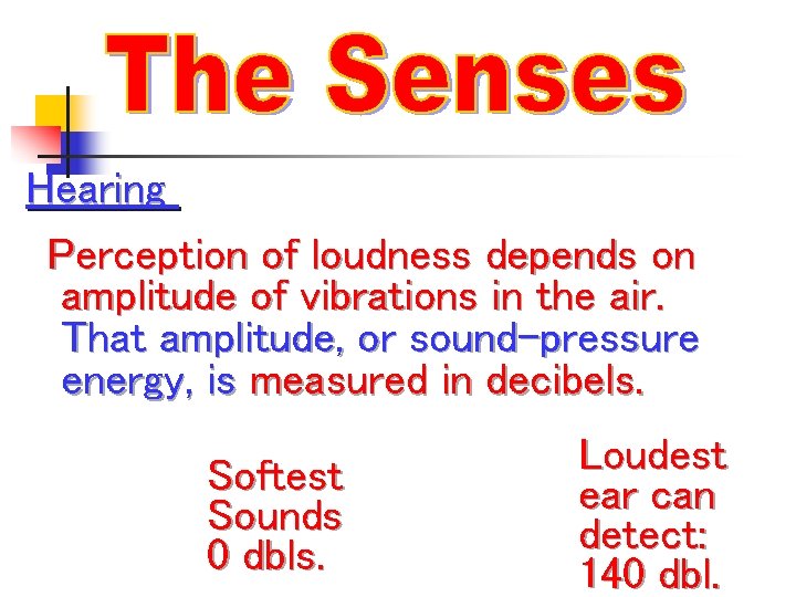 Hearing Perception of loudness depends on amplitude of vibrations in the air. That amplitude,