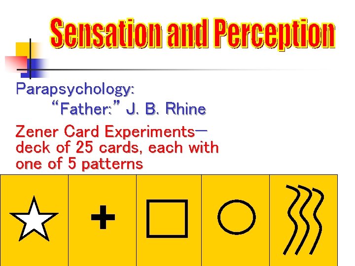 Parapsychology: “Father: ” J. B. Rhine Zener Card Experiments— deck of 25 cards, each