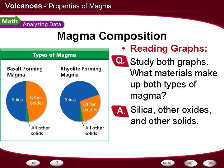 Volcanoes - Properties of Magma Composition • Reading Graphs: • Study both graphs. What