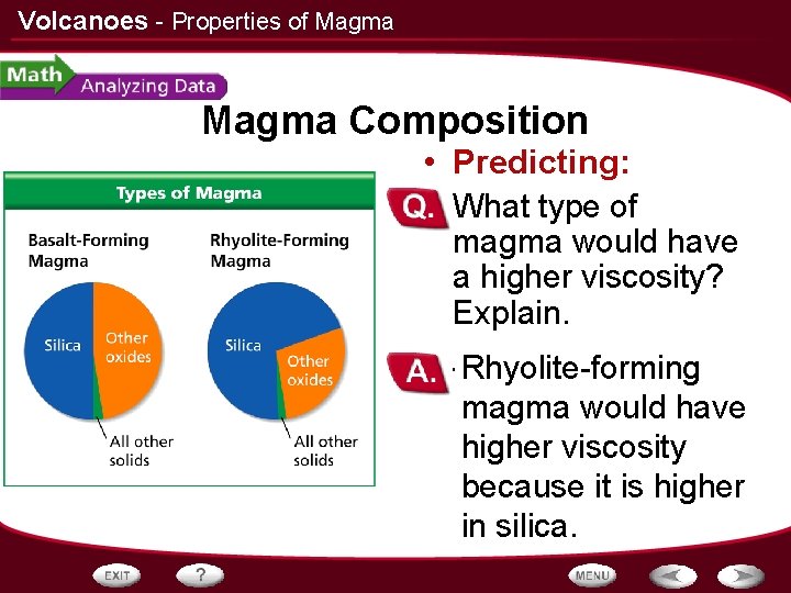 Volcanoes - Properties of Magma Composition • Predicting: • What type of magma would