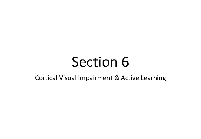 Section 6 Cortical Visual Impairment & Active Learning 