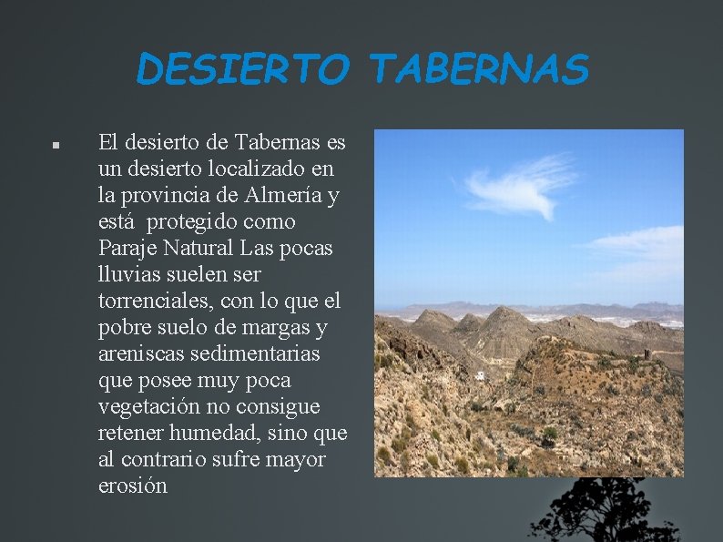 DESIERTO TABERNAS El desierto de Tabernas es un desierto localizado en la provincia de