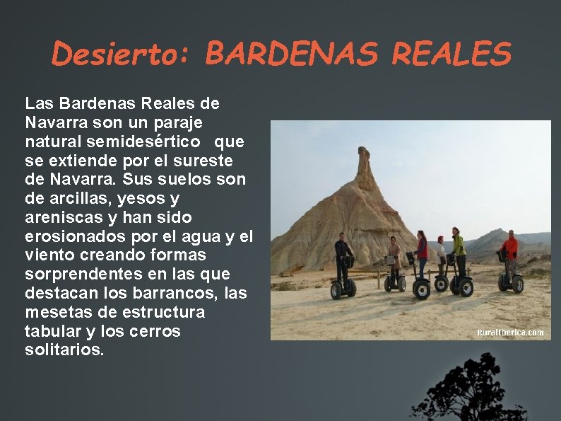 Desierto: BARDENAS REALES Las Bardenas Reales de Navarra son un paraje natural semidesértico que