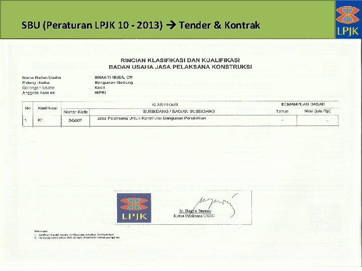 SBU (Peraturan LPJK 10 - 2013) Tender & Kontrak 