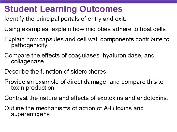 Student Learning Outcomes Identify the principal portals of entry and exit. Using examples, explain