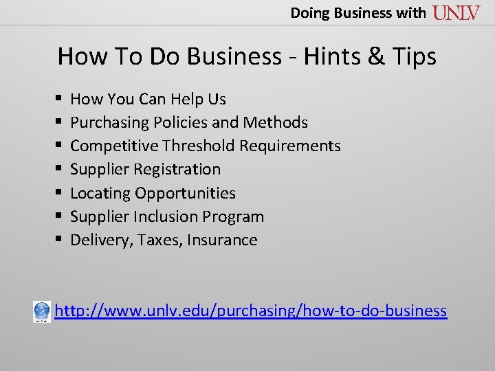 Doing Business with How To Do Business - Hints & Tips § § §