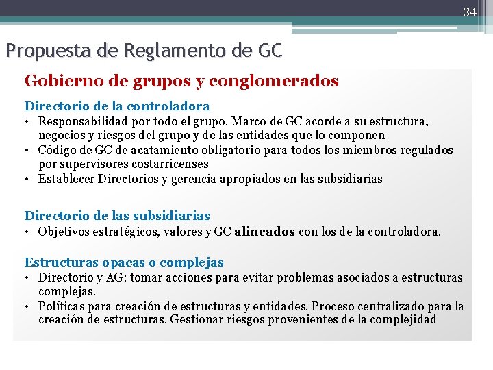 34 Propuesta de Reglamento de GC Gobierno de grupos y conglomerados Directorio de la