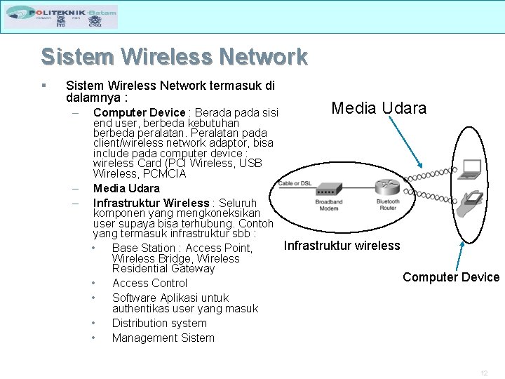 Sistem Wireless Network § Sistem Wireless Network termasuk di dalamnya : – – –