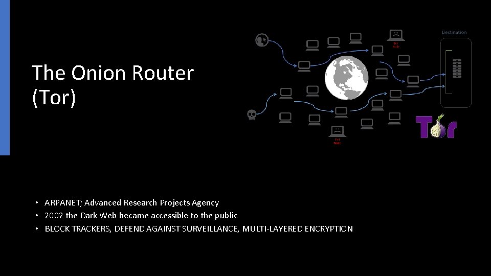 The Onion Router (Tor) • ARPANET; Advanced Research Projects Agency • 2002 the Dark