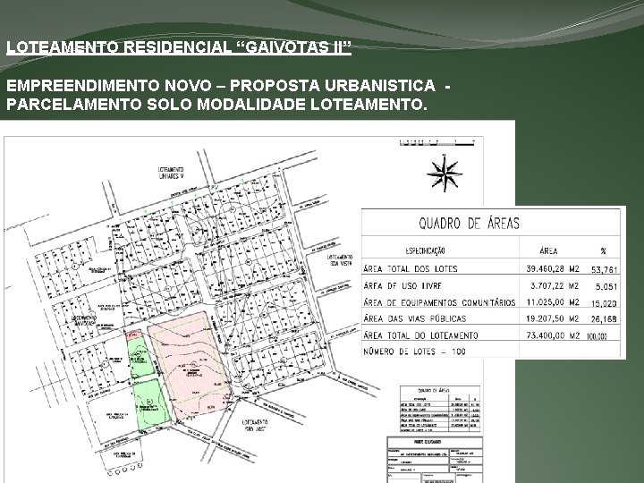 LOTEAMENTO RESIDENCIAL “GAIVOTAS II” EMPREENDIMENTO NOVO – PROPOSTA URBANISTICA PARCELAMENTO SOLO MODALIDADE LOTEAMENTO. 