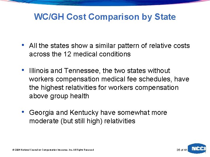 WC/GH Cost Comparison by State • All the states show a similar pattern of