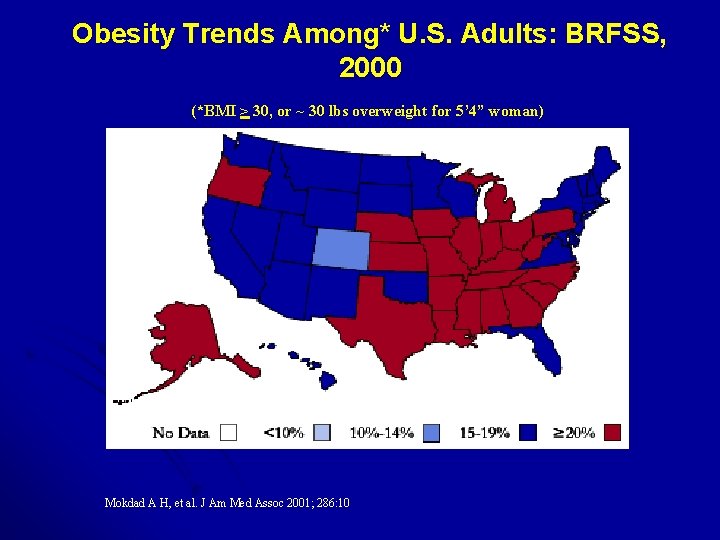 Obesity Trends Among* U. S. Adults: BRFSS, 2000 (*BMI > 30, or ~ 30