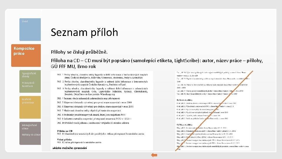 Úvod Seznam příloh Kompozice práce Přílohy se číslují průběžně. Příloha na CD – CD