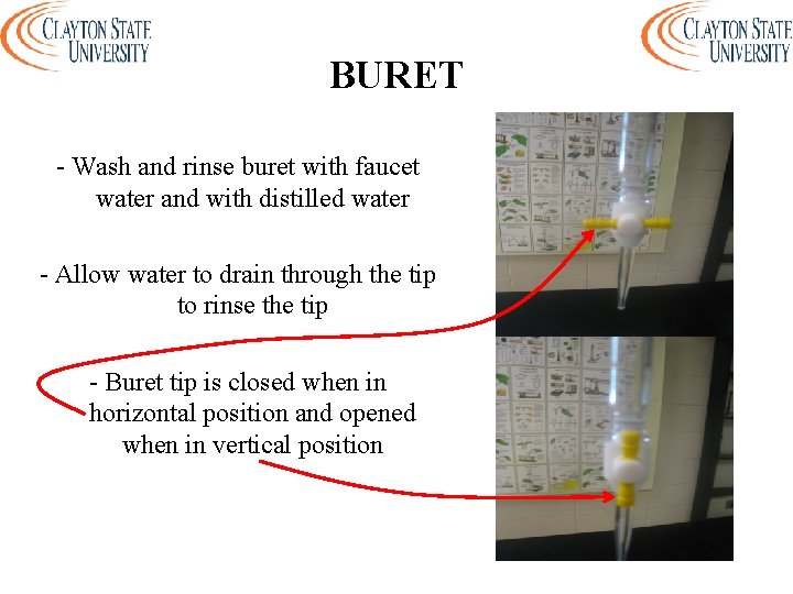 BURET - Wash and rinse buret with faucet water and with distilled water -